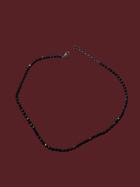 925 Sterling Silver Oxidized Black Crystal 16.5" Long Choker Necklace